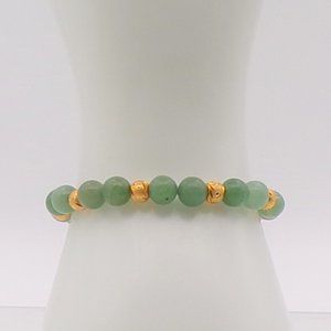 Handmade Stretchy Jade Green and Gold Bracelet